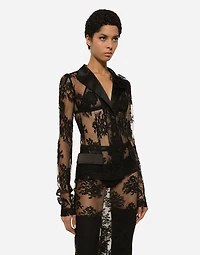 Floral lace jacket with satin details