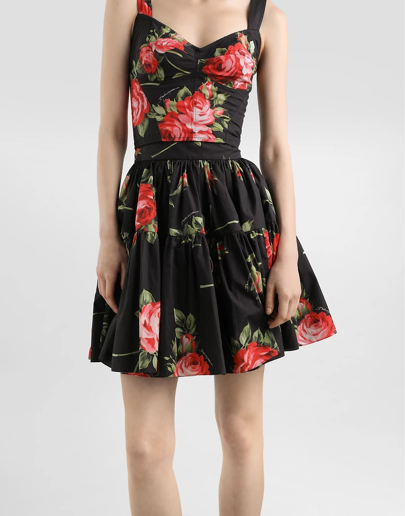 Rose bouquet-print short skirt