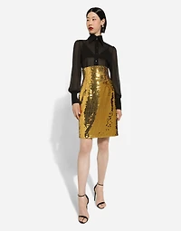 High-waisted sequined midi skirt