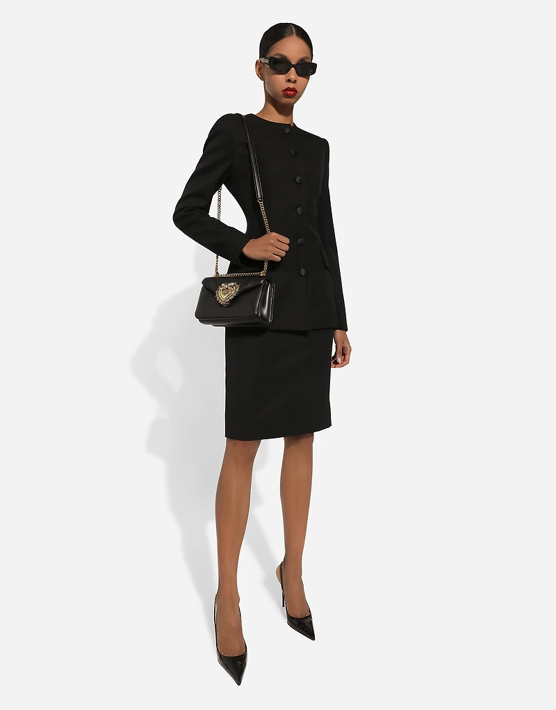 Wool crepe midi pencil skirt