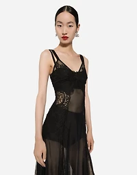 Tulle midi slip dress with lace inserts