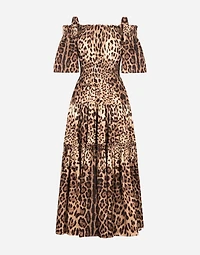 Long leopard-print poplin dress