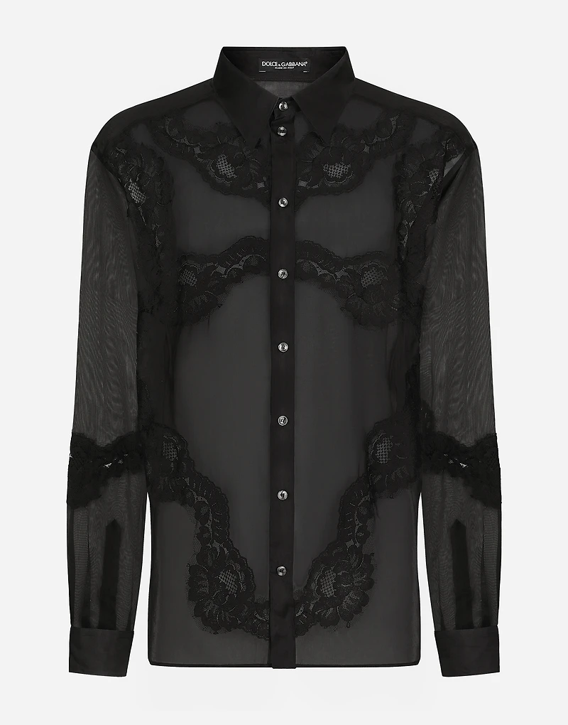 Oversize organza shirt with lace inserts