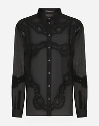 Oversize organza shirt with lace inserts