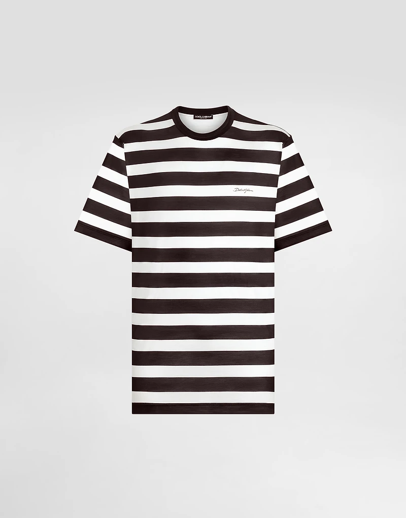Short-sleeved silk jersey T-shirt with striped print