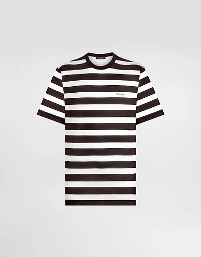 Short-sleeved silk jersey T-shirt with striped print