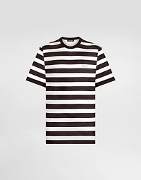 Short-sleeved silk jersey T-shirt with striped print