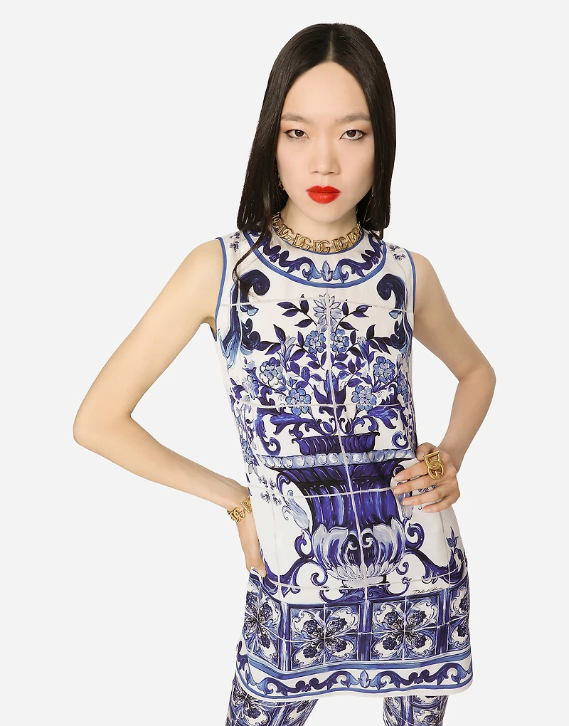 Majolica-print charmeuse top