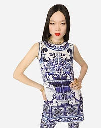 Majolica-print charmeuse top