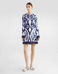 Majolica-print charmeuse dress