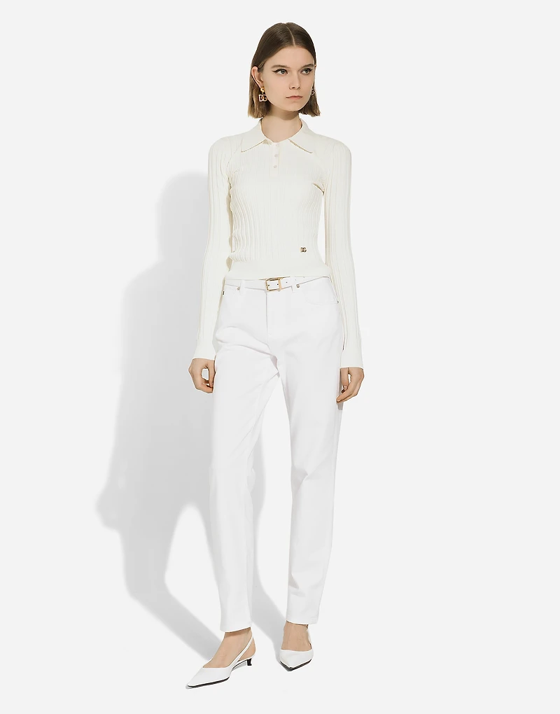 Cropped ribbed viscose polo-shirt with DG logo