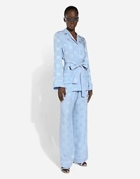 Long-sleeved silk satin jacquard pajama shirt with DG logo