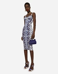 Majolica-print charmeuse bustier dress
