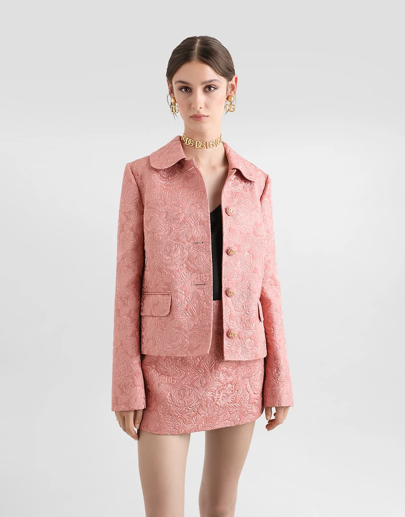 Single-breasted floral quilted jacquard Gabbana jacket