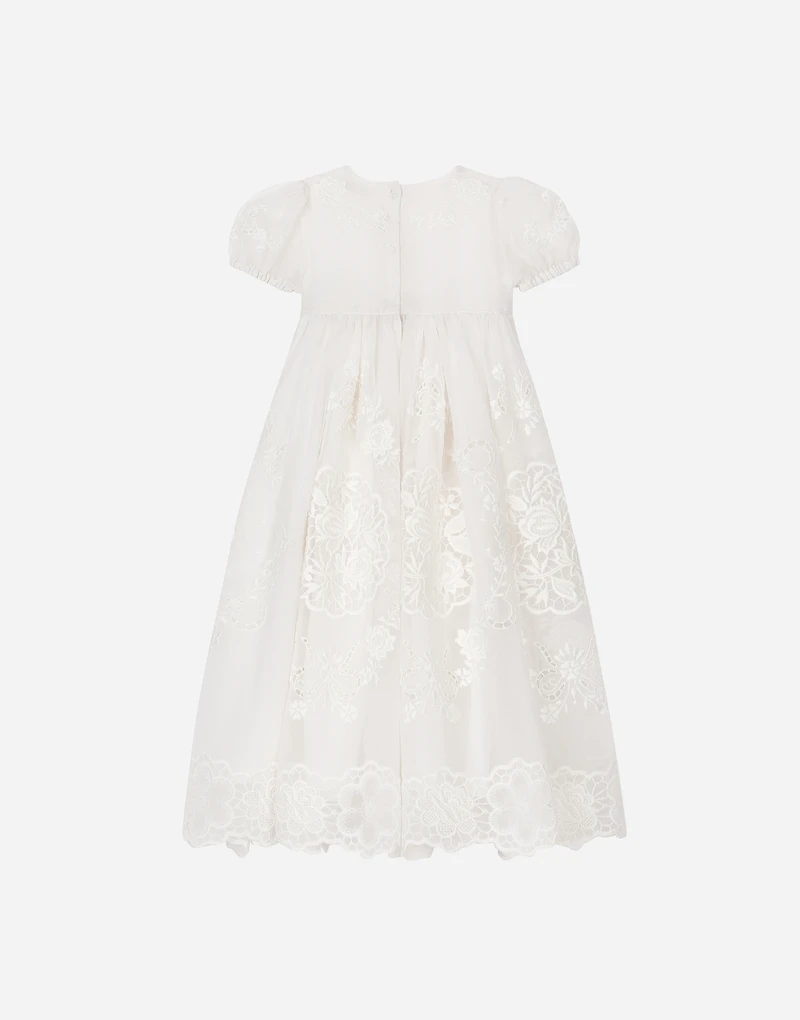Empire-line embroidered chiffon christening dress with short sleeves