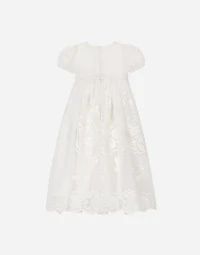 Empire-line embroidered chiffon christening dress with short sleeves