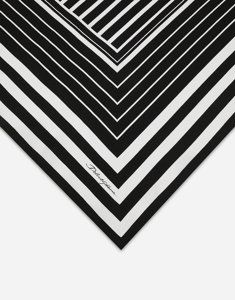 Silk twill scarf with striped print (90x90)