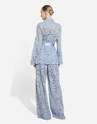 Floral cordonetto lace pajama shirt with DG logo