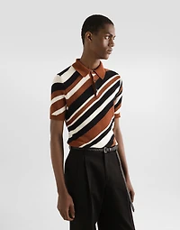 Short-sleeved cotton polo-shirt with striped inlay