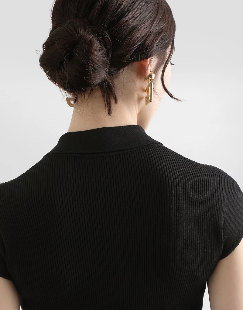 Ribbed viscose polo-shirt