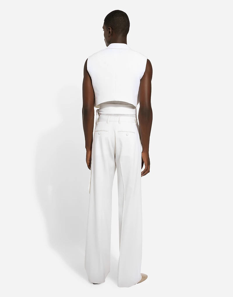 Belted cropped double-breasted wool waistcoat