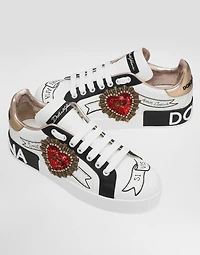 Calfskin Portofino sneakers with embroidery