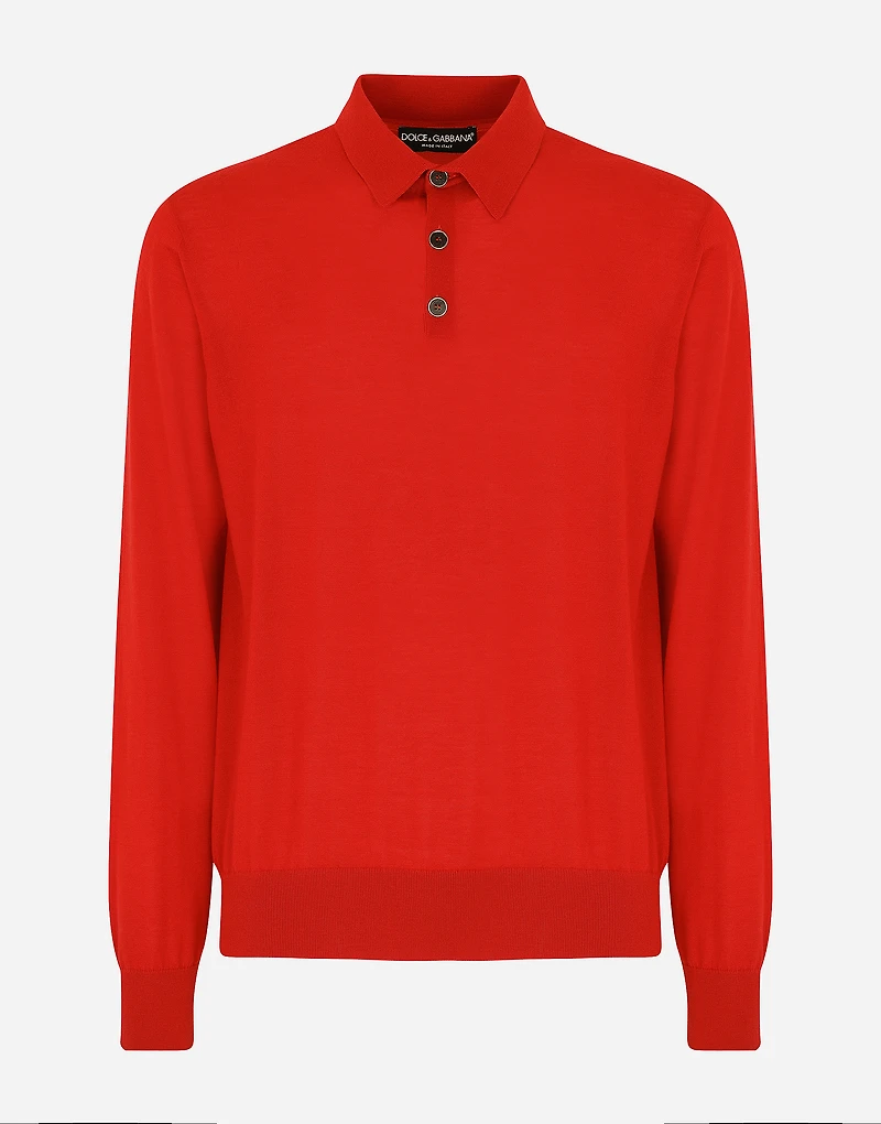 Long-sleeved cashmere polo-shirt