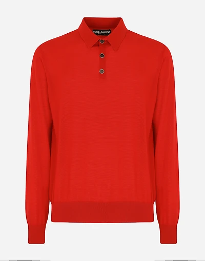 Long-sleeved cashmere polo-shirt