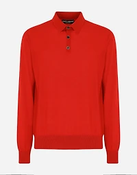 Long-sleeved cashmere polo-shirt