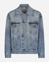 Denim jacket with branded plate
