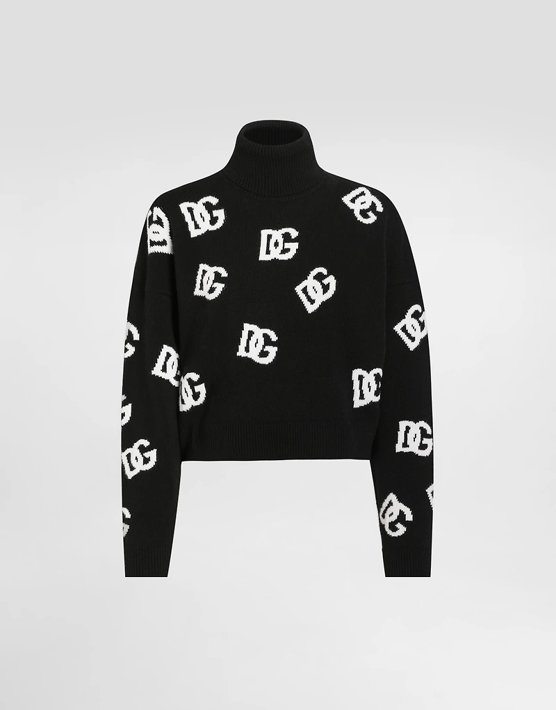 Cropped wool sweater with DG logo inlay