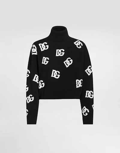Cropped wool sweater with DG logo inlay