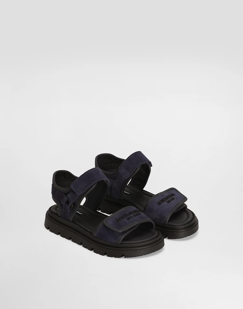Split leather sandals with Dolce&Gabbana logo print