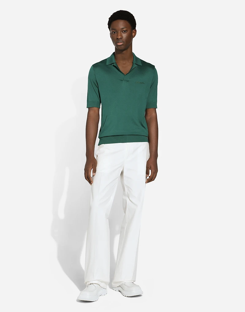 Silk polo-shirt with Dolce&Gabbana embroidery