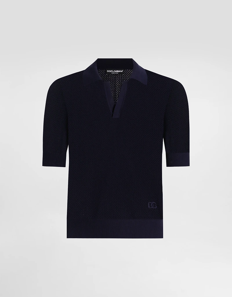 Micro-pattern cotton polo shirt