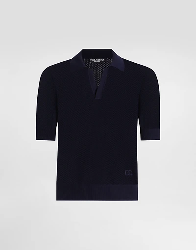Micro-pattern cotton polo shirt