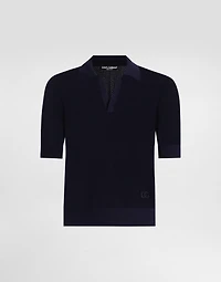 Micro-pattern cotton polo shirt