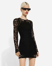 Short cordonetto lace dress with a jersey insert