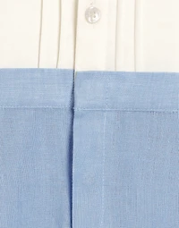 Short-sleeved interlock and linen romper with embroidery