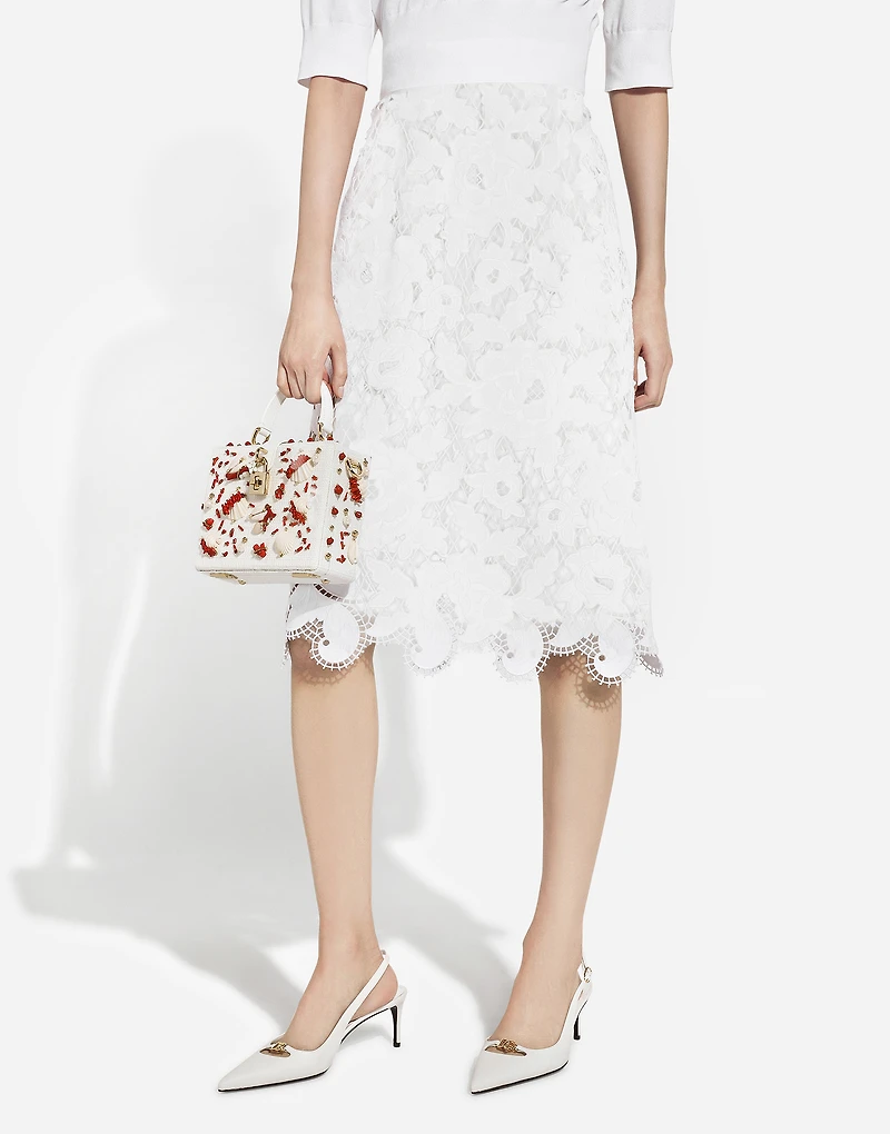 Cotton midi skirt with floral openwork detailing