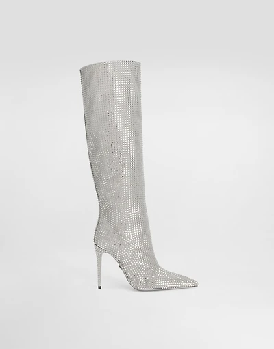 Satin boots with fusible rhinestones