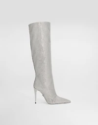 Satin boots with fusible rhinestones