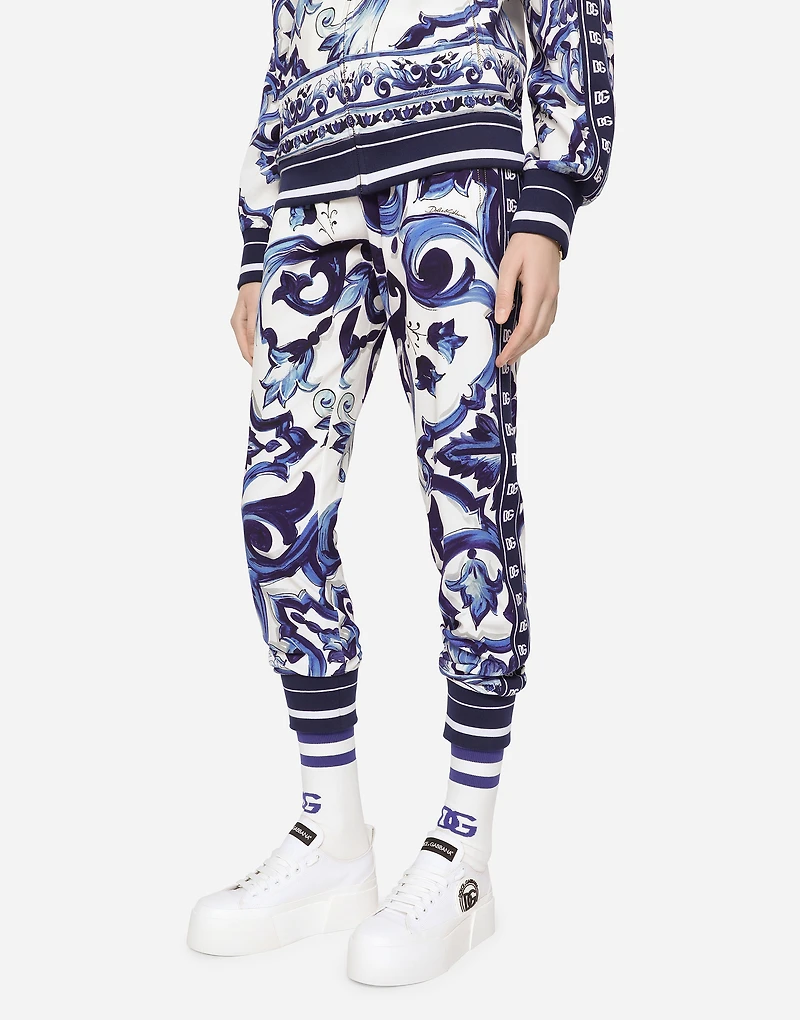 Majolica-print cady jogging pants