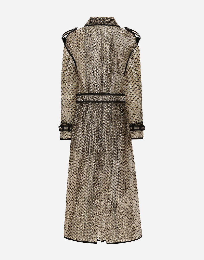 PVC-bonded lurex mesh trench coat