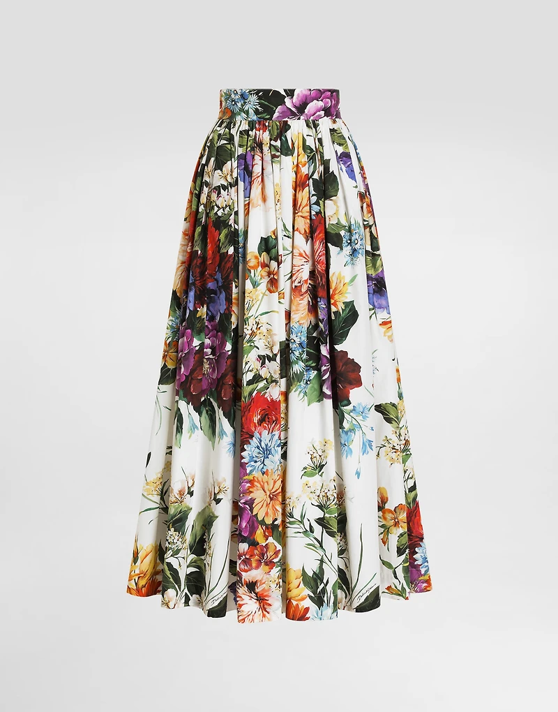 Bouquet flower-print wide skirt