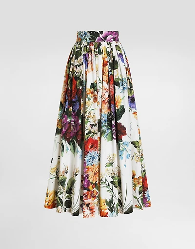 Bouquet flower-print wide skirt