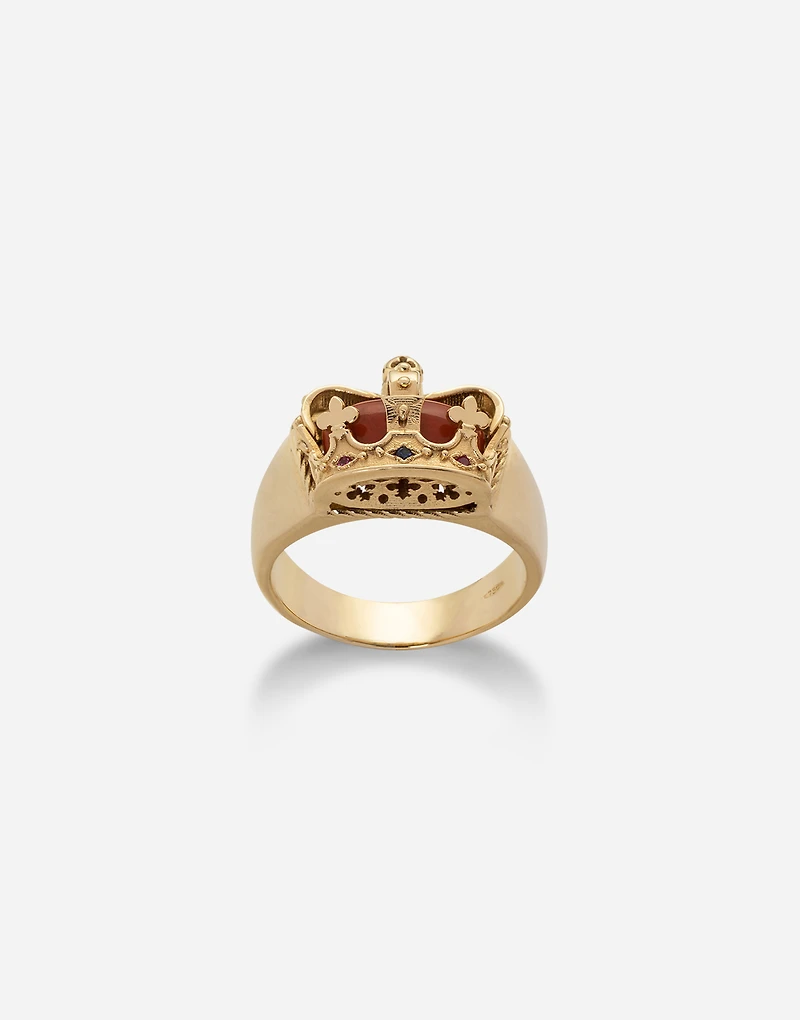Royal Ring 18-carat yellow gold, jasper, rubies, and blue sapphire