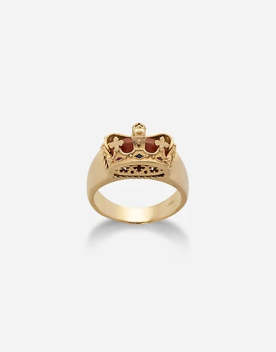 Royal Ring 18-carat yellow gold, jasper, rubies, and blue sapphire