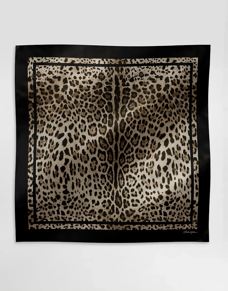 Leopard-print silk twill foulard (90x90
