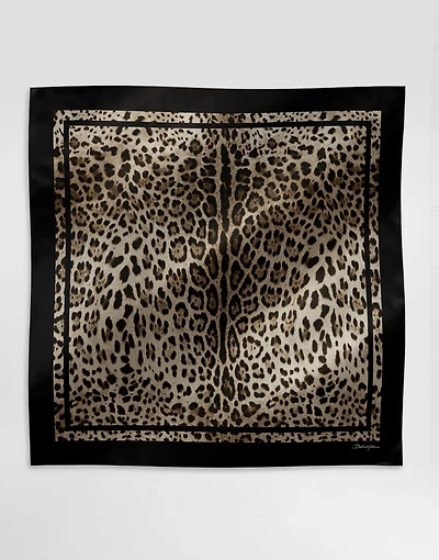 Leopard-print silk twill foulard (90x90